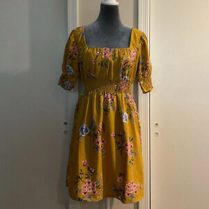 🖤 Yellow Floral Midi Dress